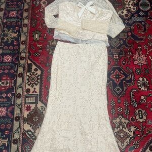 House of CB Ivory Lace Two-Piece Set with Satin Skirt